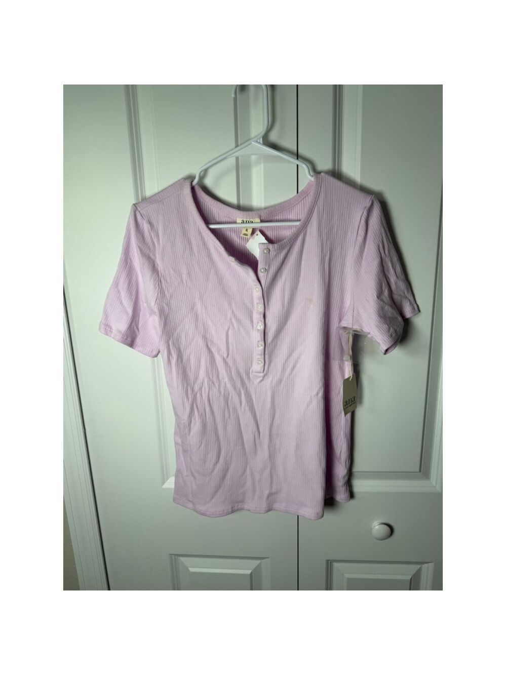 a.n.a Pink Ribbed Short Sleeve Henley Tee XL NWT
